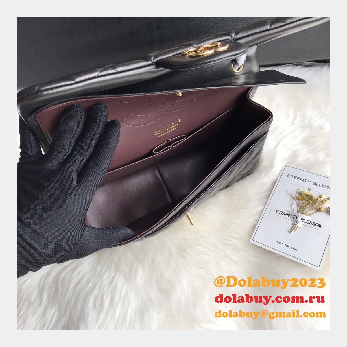 CC CF Knockoff Grained Lambskin & Gold-Tone Metal 30CM Black Maxi