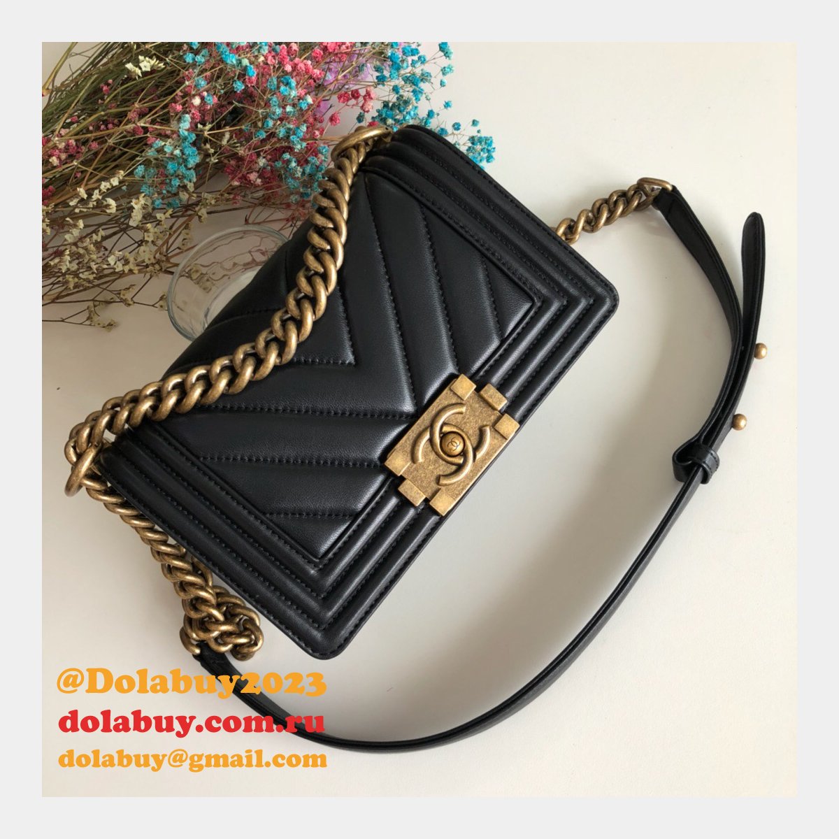 Luxury CC V Le Boy Replica 7 Star Black Bags lambskin 20cm