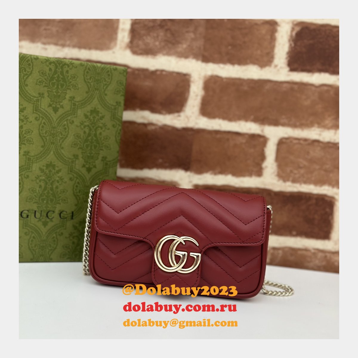 Gucci Replica Rosso Ancora GG Marmont Red Matelassé Chevron 476433/446744/443497 Bag