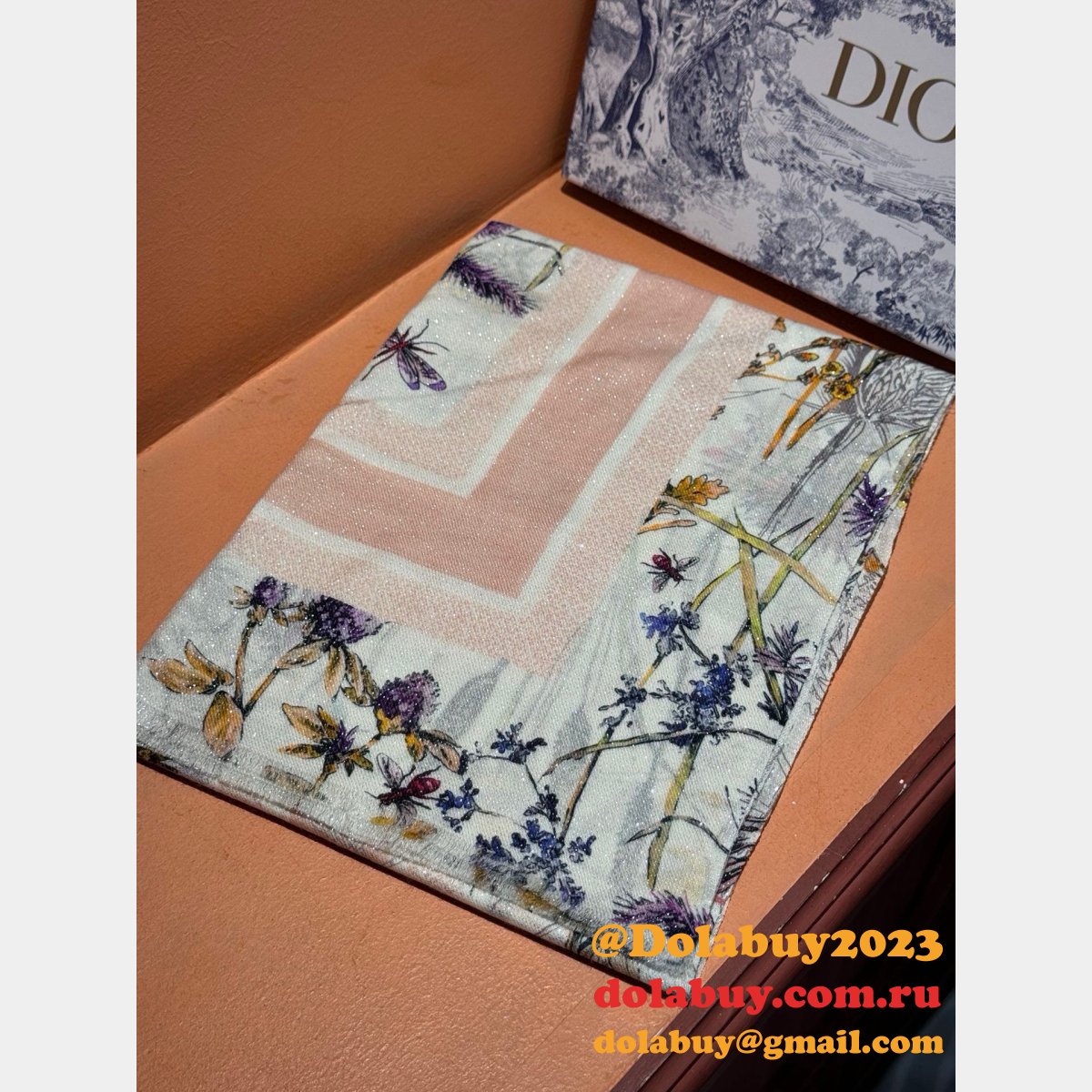 Luxury Dior Sun Goddess Silver Silk Scarf