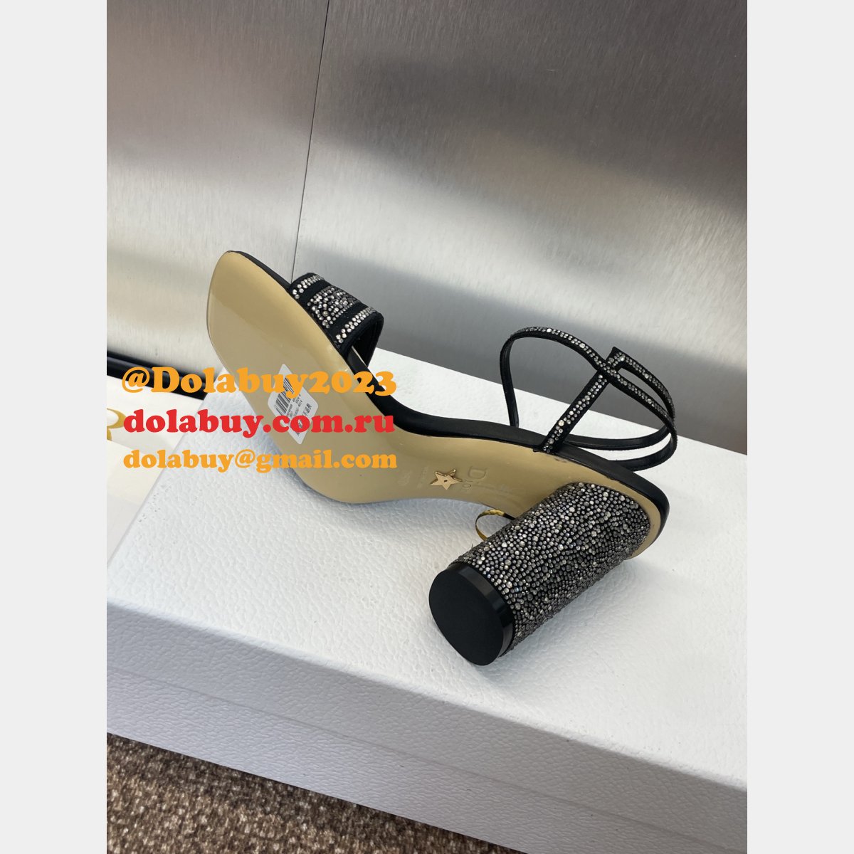 Top Quality Dior Silver-Tone Strass Heeled Sandal 9.5CM