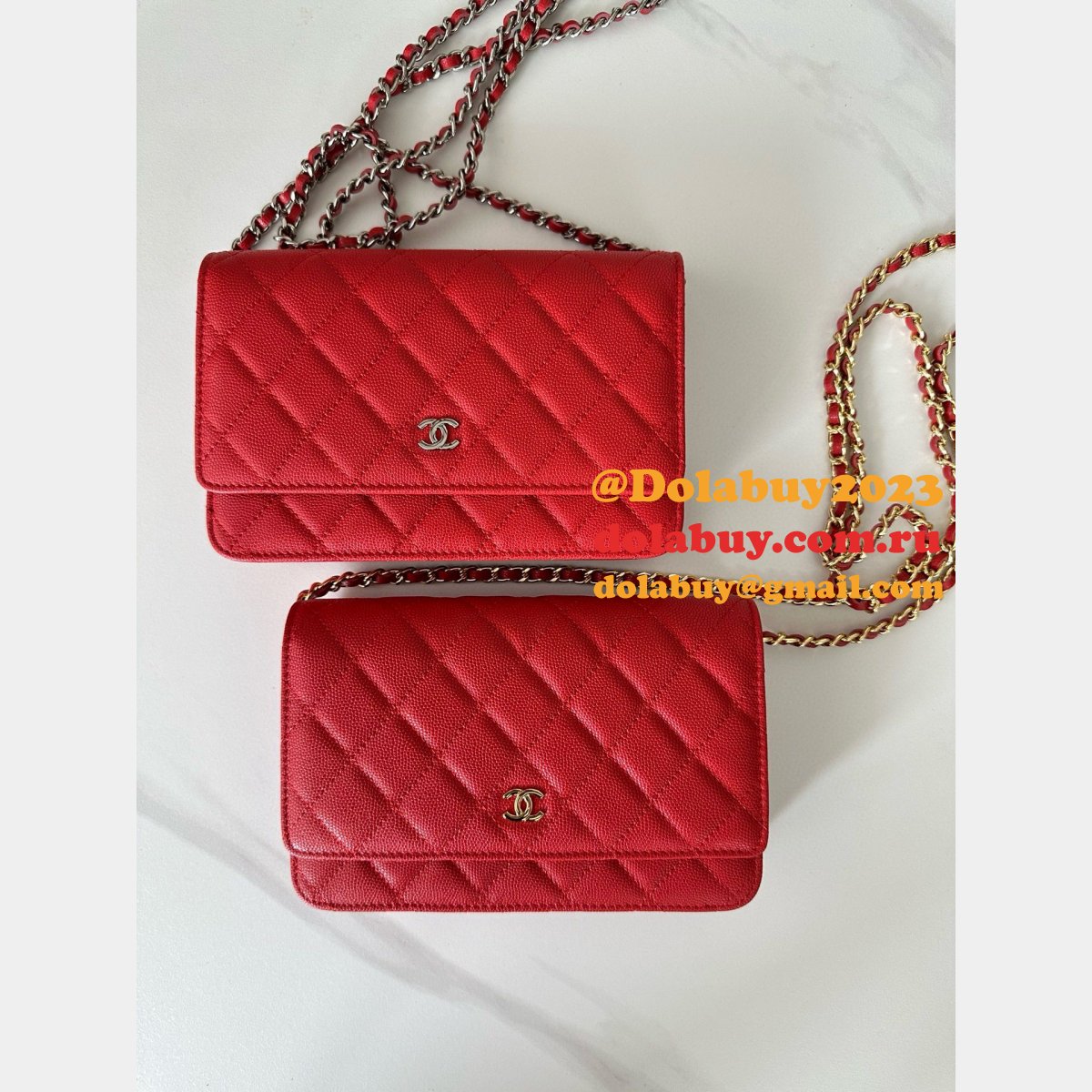 New CC WOC SMALL CAVIAR LEATHER CHAIN BAG Magnetic buckle