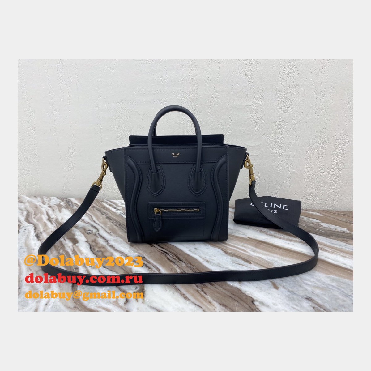Celine Replica Navy blue Luggage plain calfskin portable