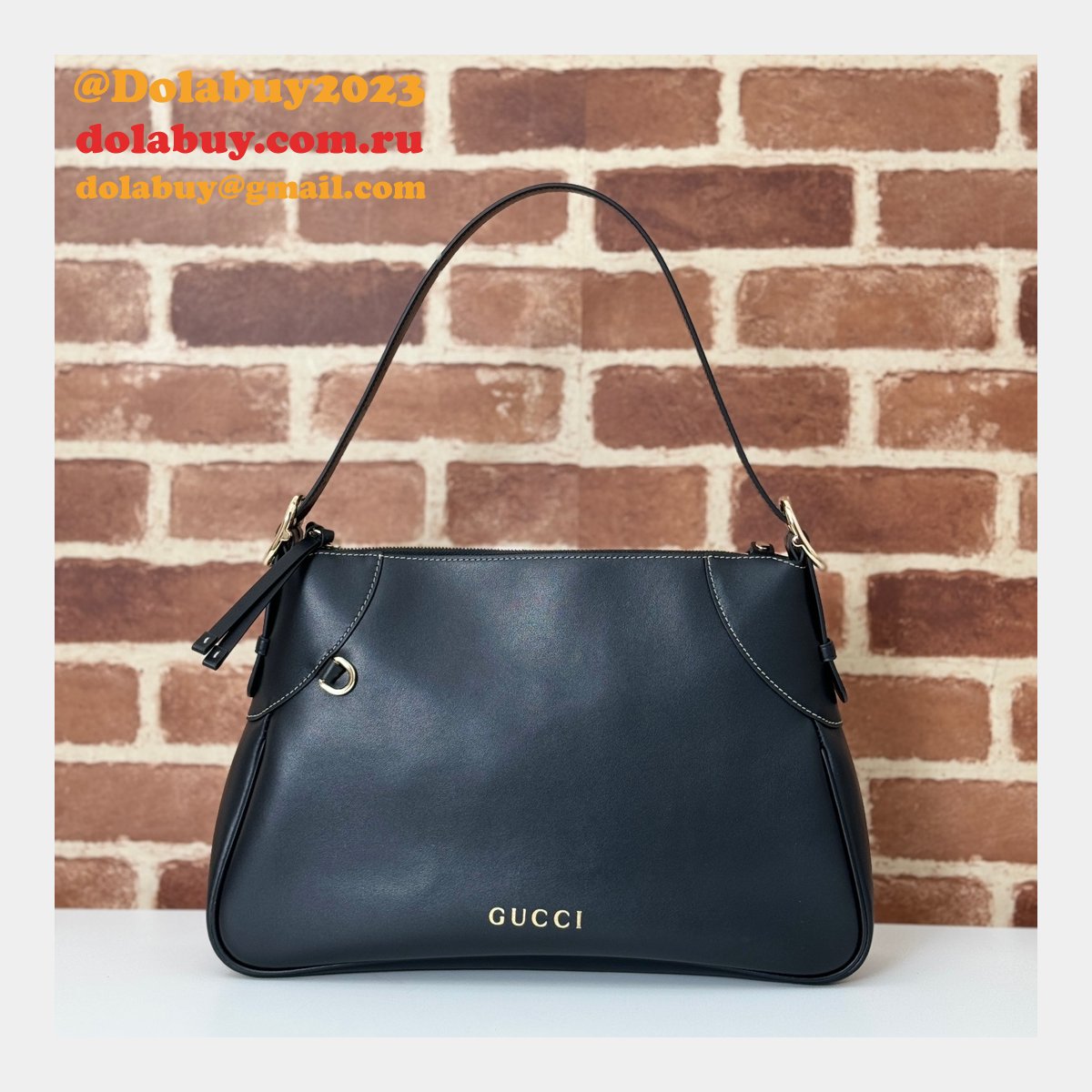 Gucci Duplicate GG Emblem 815217 Shoulder Black Best Bag