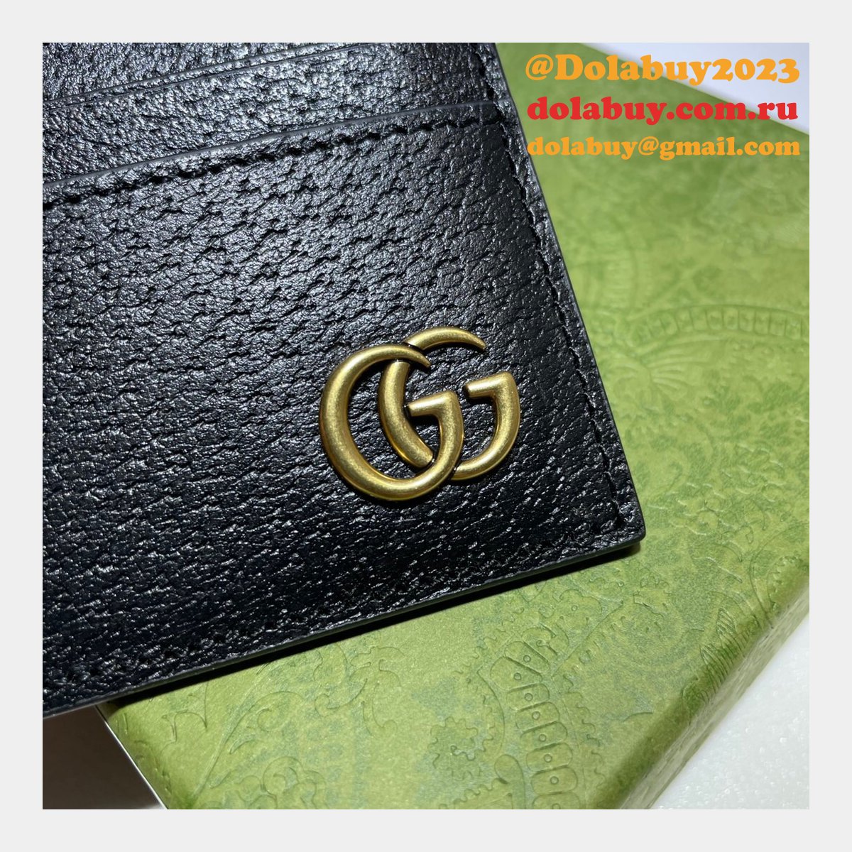 G*u*i best 657588 replica gg marmont card case in black leather