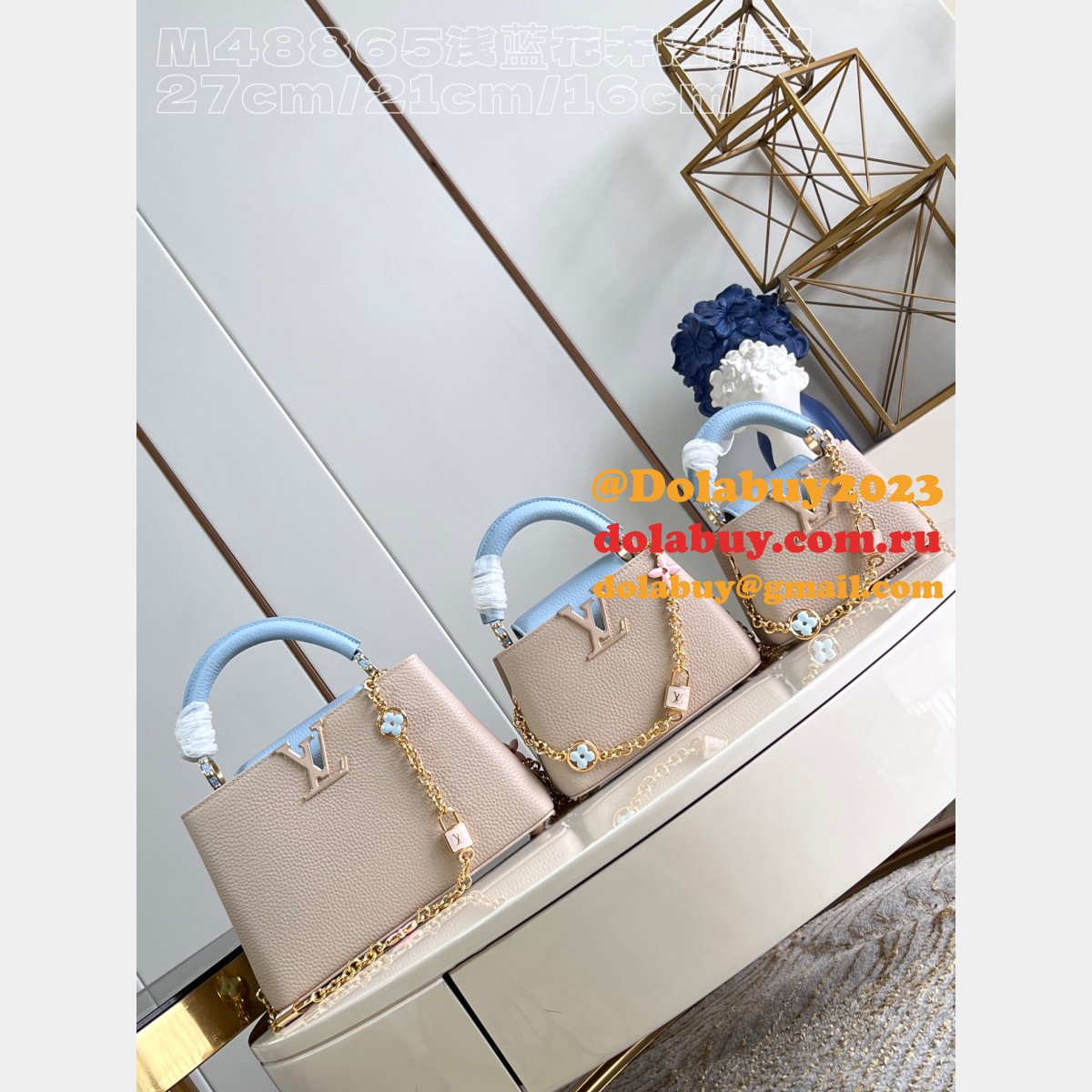 Replica Louis Vuitton Capucines AAA+ M48865 Blue Flower Bags