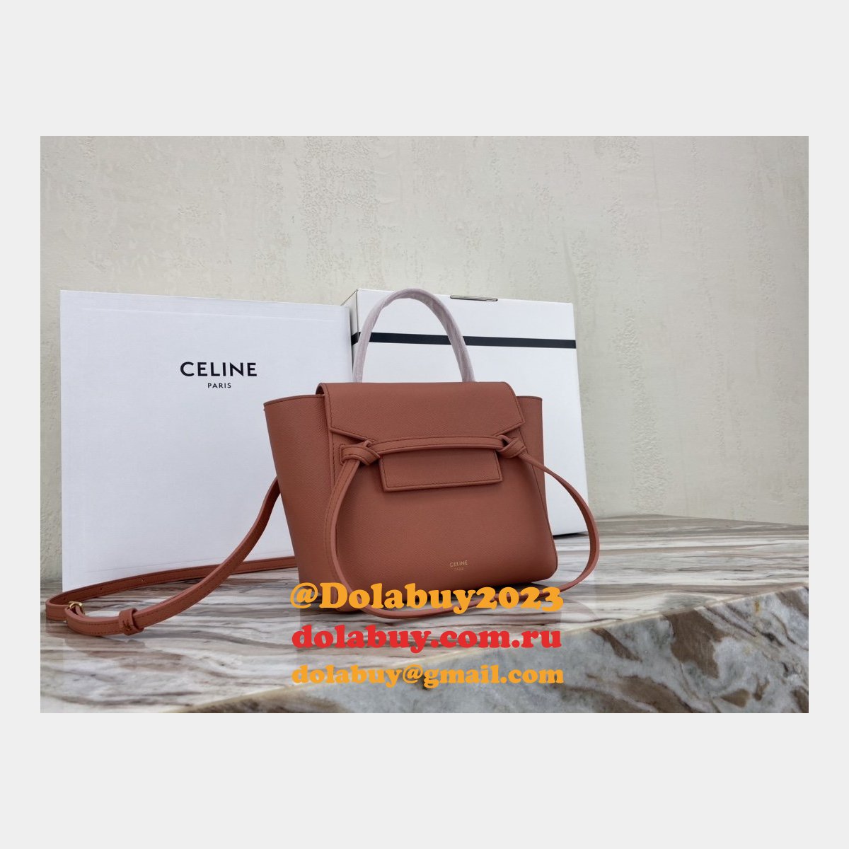 Replica Celine Ladies Yellow Nano Belt Bag In Laminated Calfskin