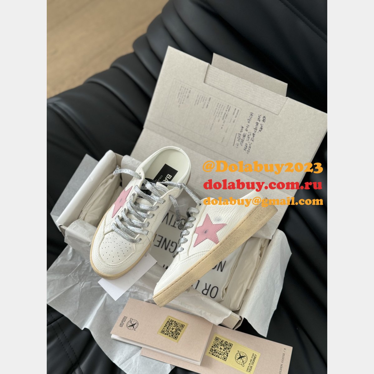 Luxury Super-Star Sabots with platinum star and ice-gray suede tongue