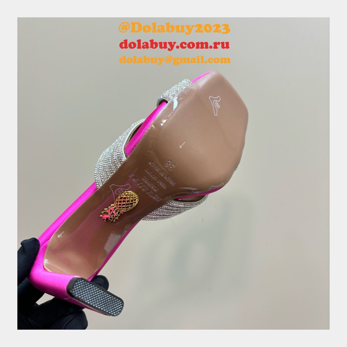 Wholesale AQUAZZURA 1:1 Mirror Rhinestone High-heeled Sandals