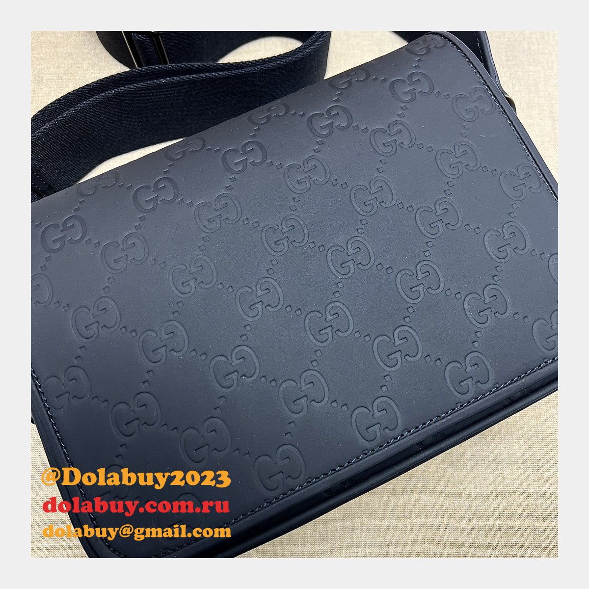 Gucci Fake GG Crossbody Rubber-effect 775097 Black Bag