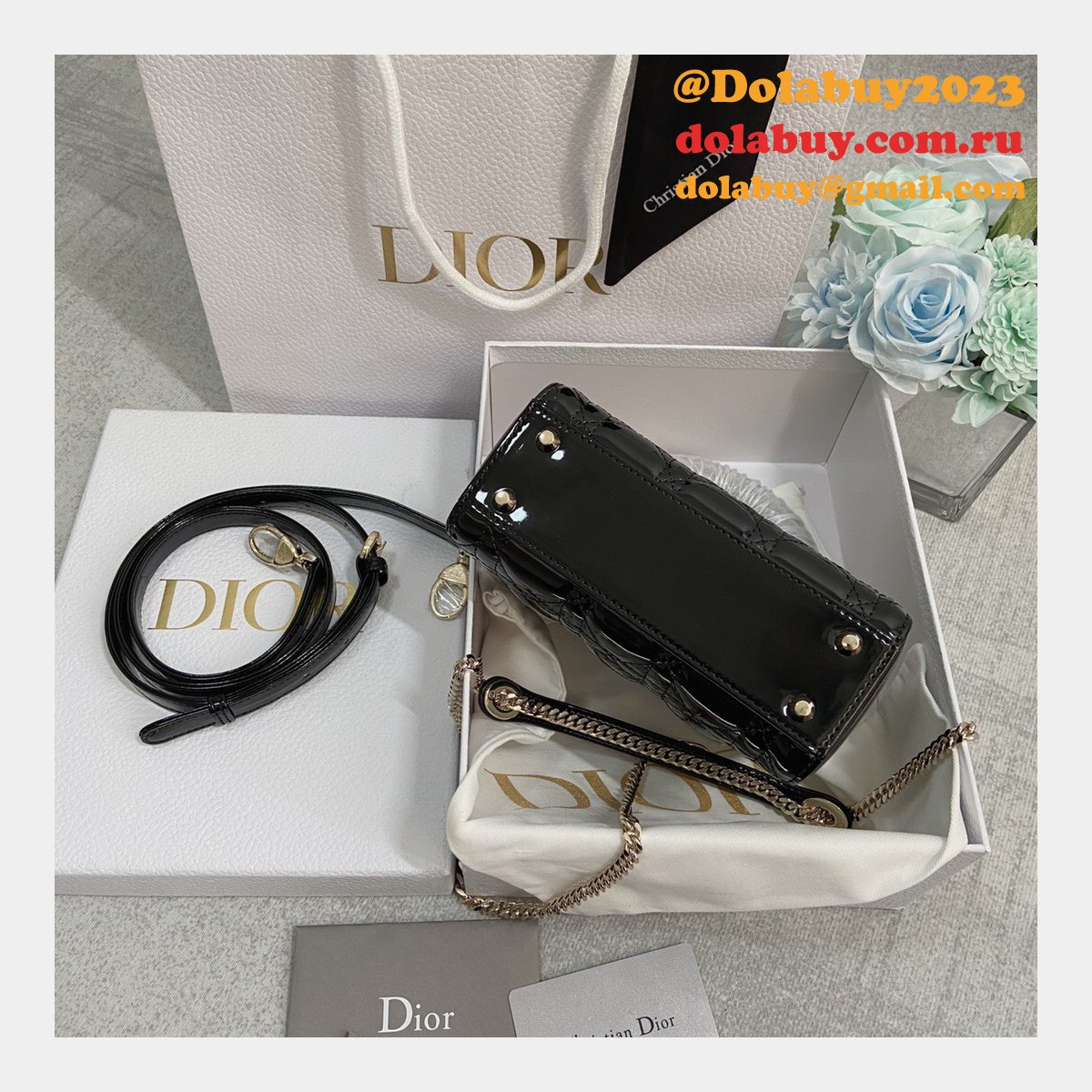 High Quality Christian Dior Lady patent leather 17CM Bag mini