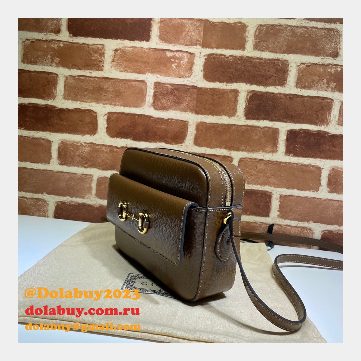 G*u*i horsebit 1955 small shoulder 645454 black army green white bag