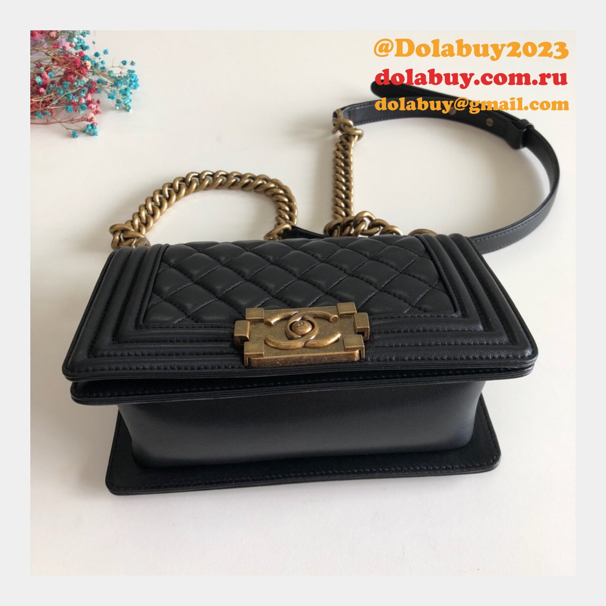 High Quality CC Le Boy Replica Best Black Bags lambksin 20cm