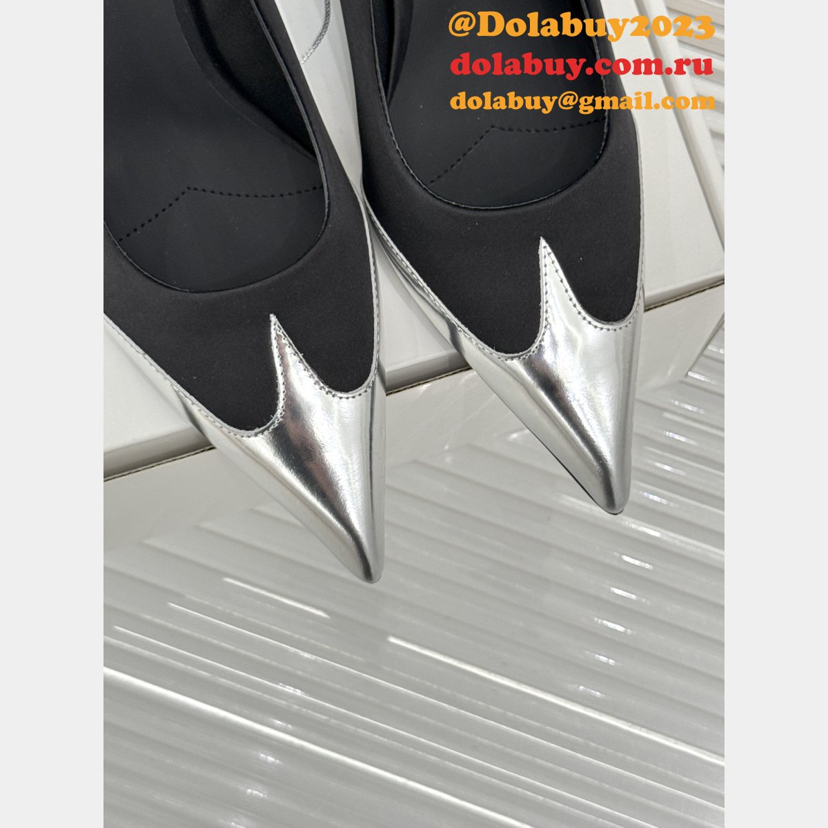 7 Star Prada Satin And Metallic Leather Pumps