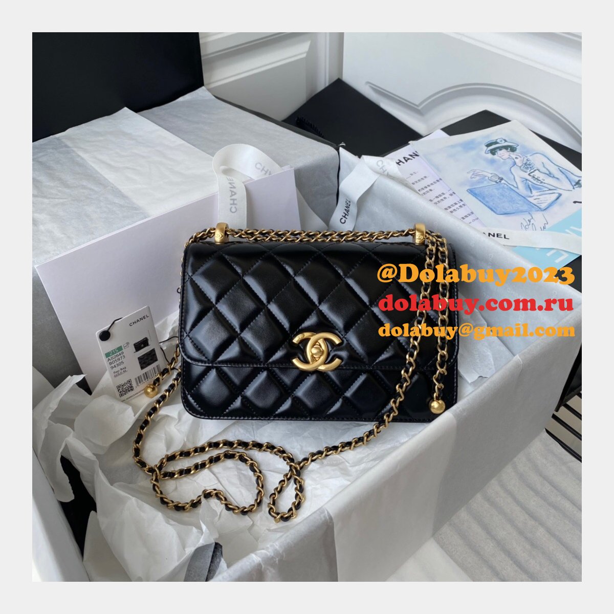 1:1 Replica AS2649 Calfskin & Gold-Tone Metal Flap Bag