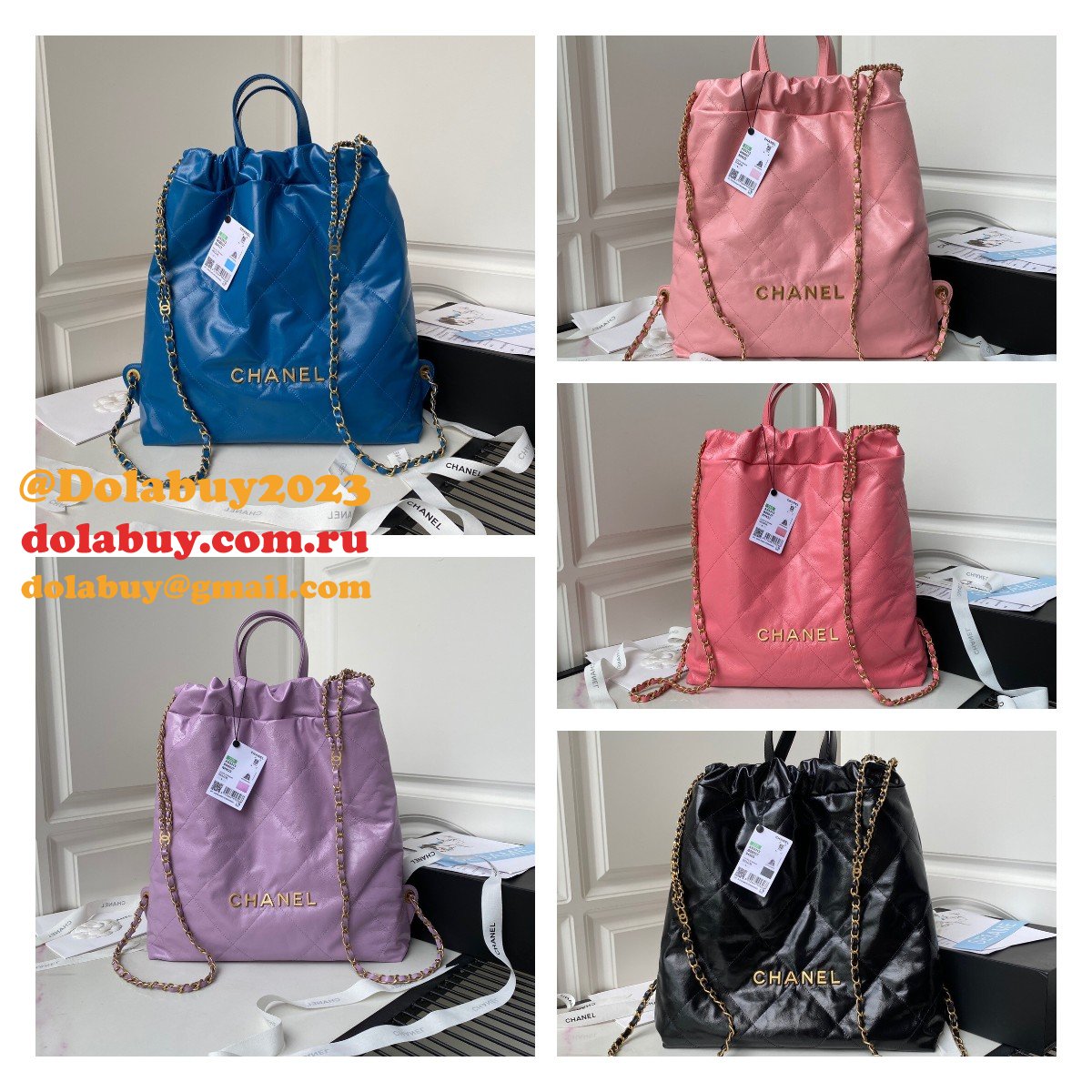 Designer 22 Replica Backpack Shiny Calfskin AS3313 Gold-Tone Metal