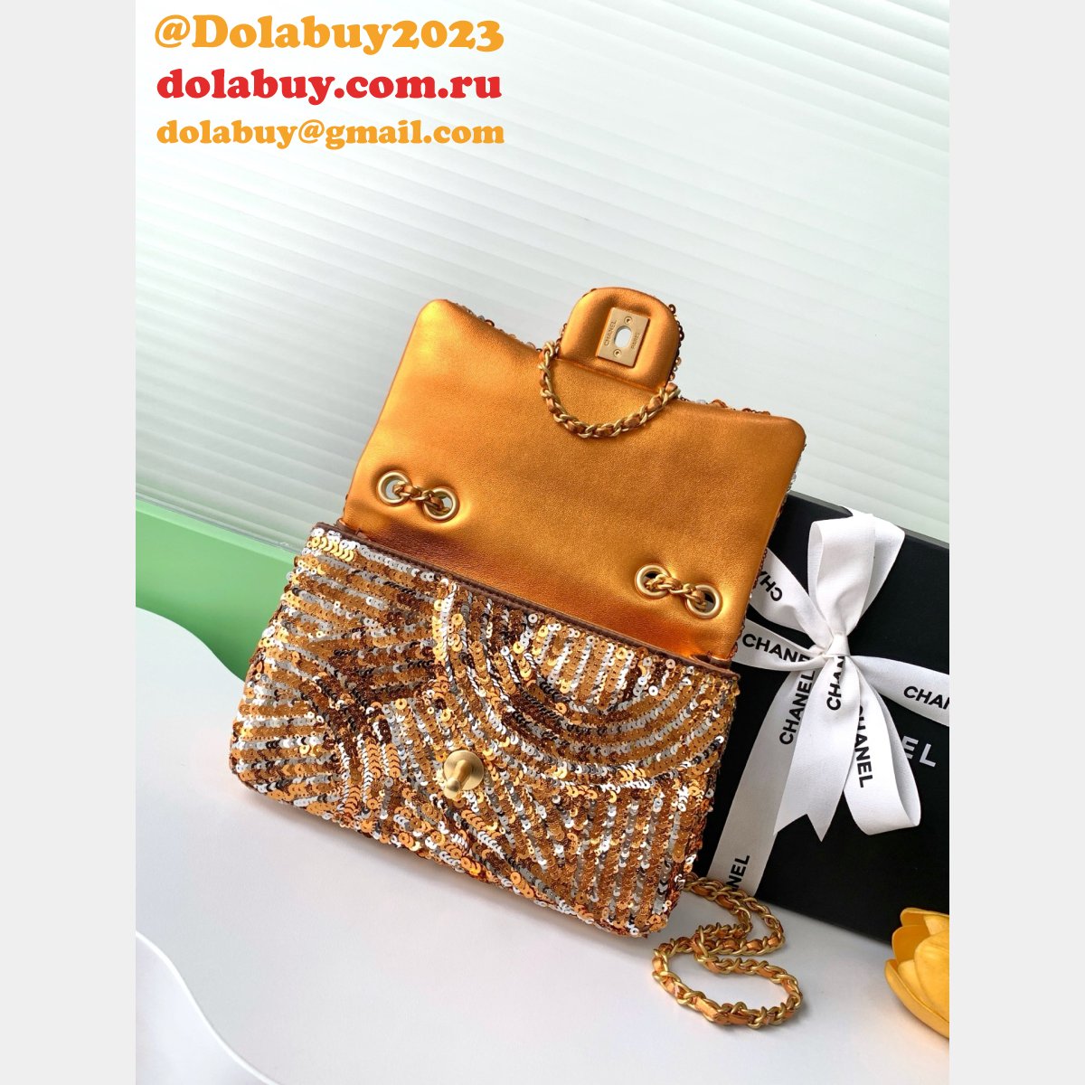 Inspired Best AS4561 Cruise 2024/25 Flap Sequins Gold-Tone Bag