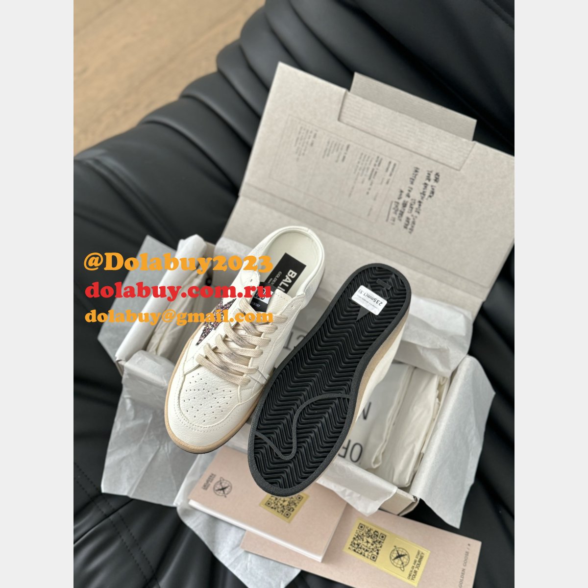 Luxury Super-Star Sabots with platinum star and ice-gray suede tongue