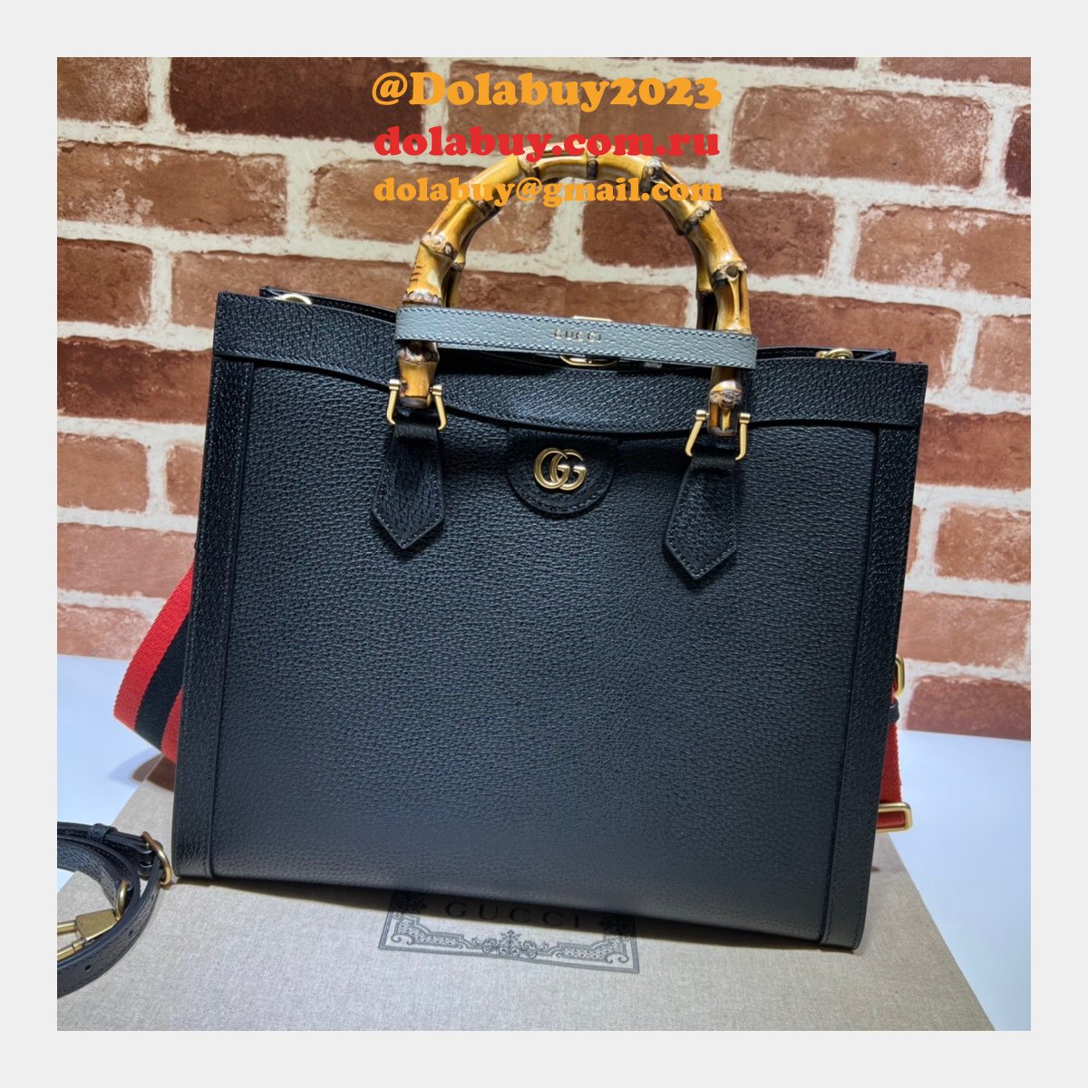 cheap G*u*i diana tote bag 678842 blue/black leather from china