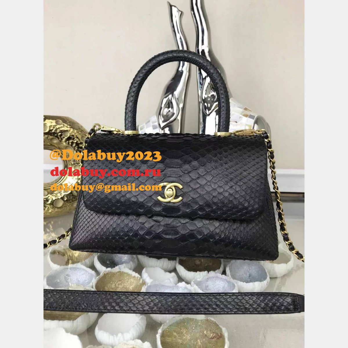 Luxury CC COCO HANDLE SNAKE SKIN HANDBAG 25CM