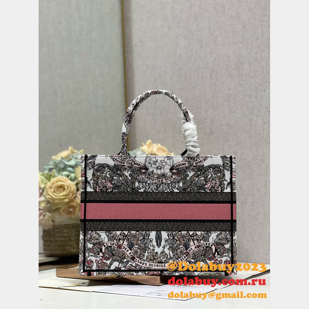 Christian Dior Buy Replica Book Tote Bayadere D-Stripes Pink