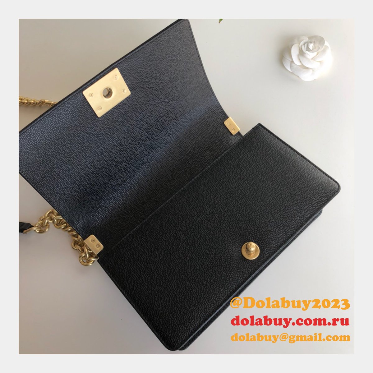 AAA+ CC Le Boy  Luxury Replica Black Bags Caviar 25cm