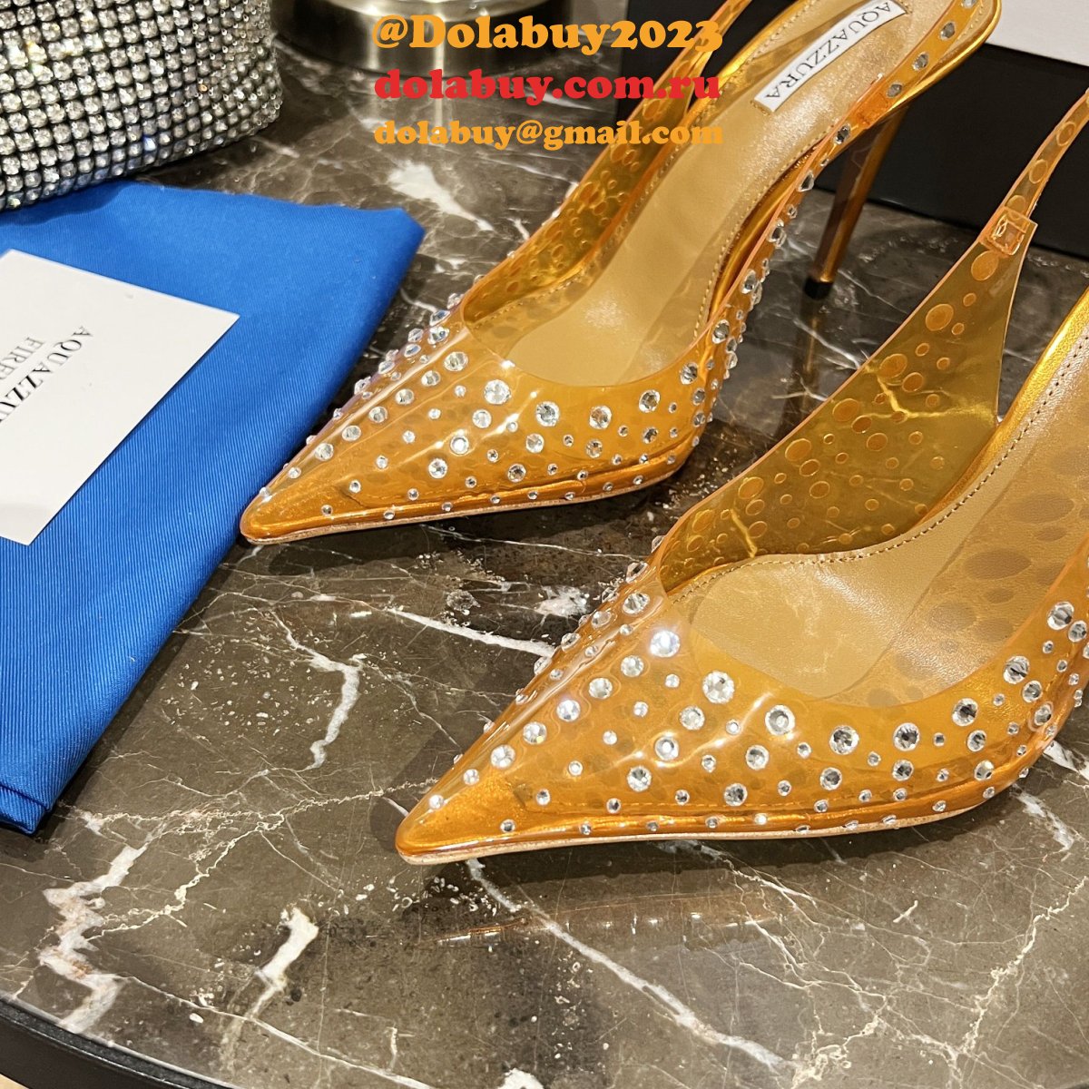 Designer Aquazzura Copy Pointed Toe Rhinestone Sandals Heel Shoes