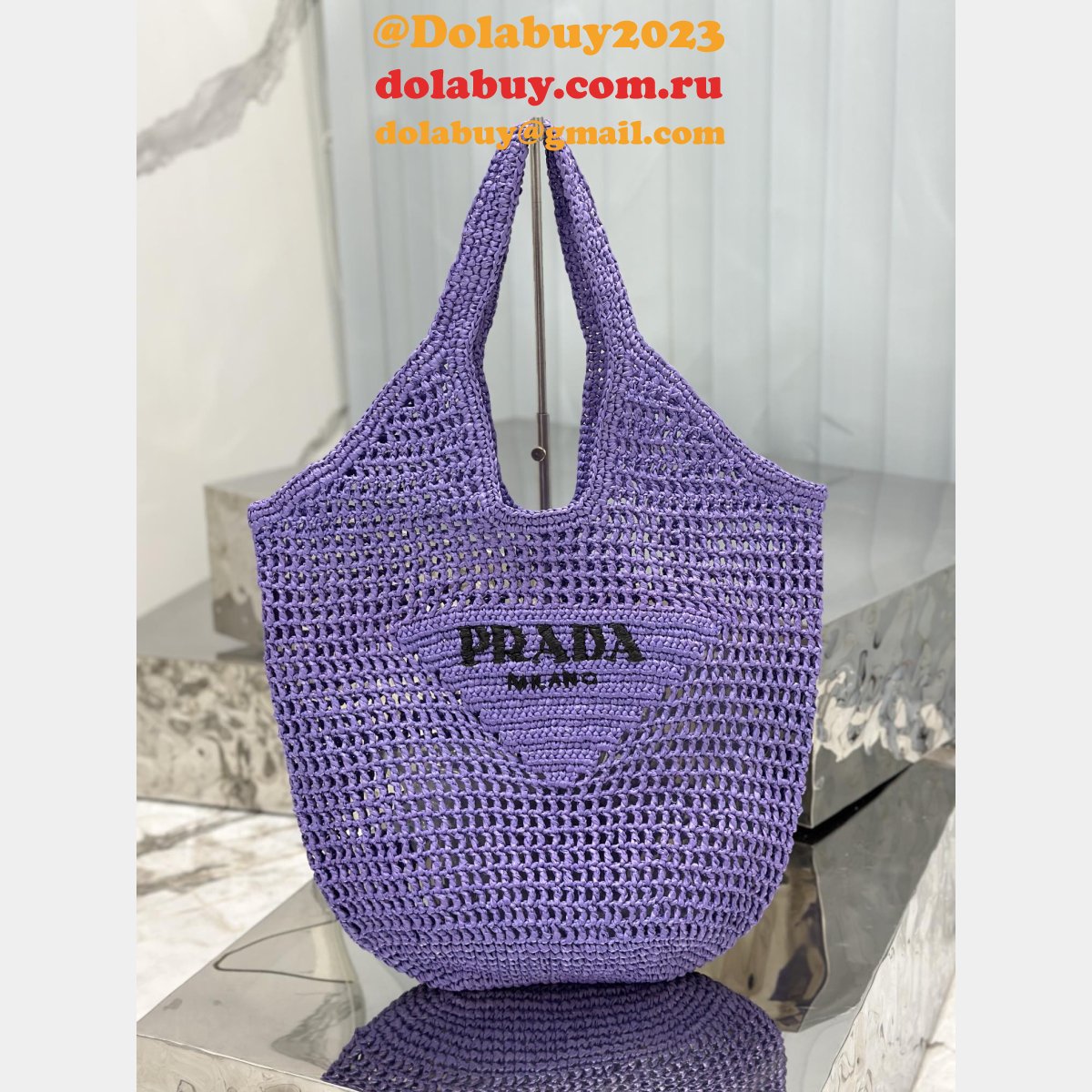Duplicate prada raffia woven tote bag large 1BG424