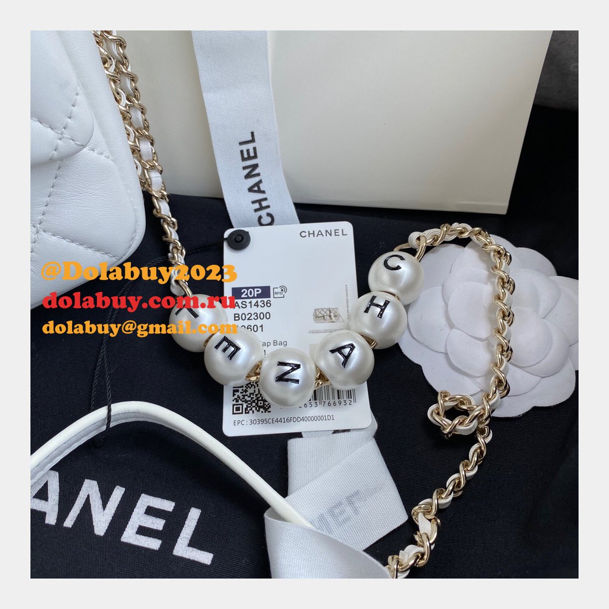 CC Replica Pearl CF Classic Flap 18cm Black/White Bags