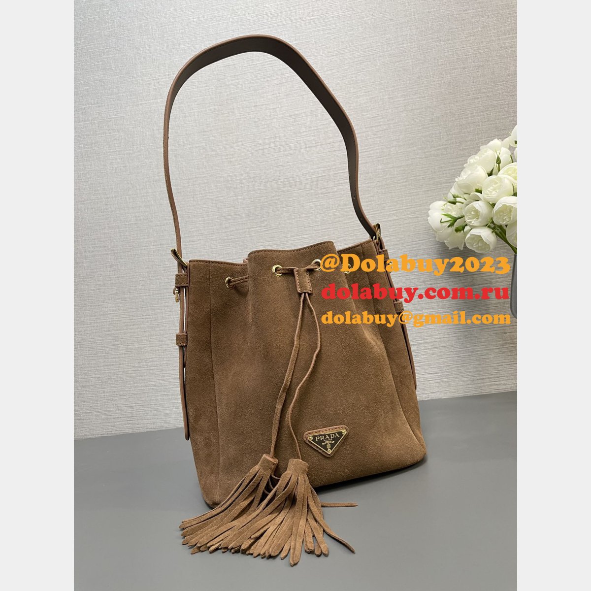 Top Quality 1:1 Mirror Prada Suede Bucket Bag 1BE079