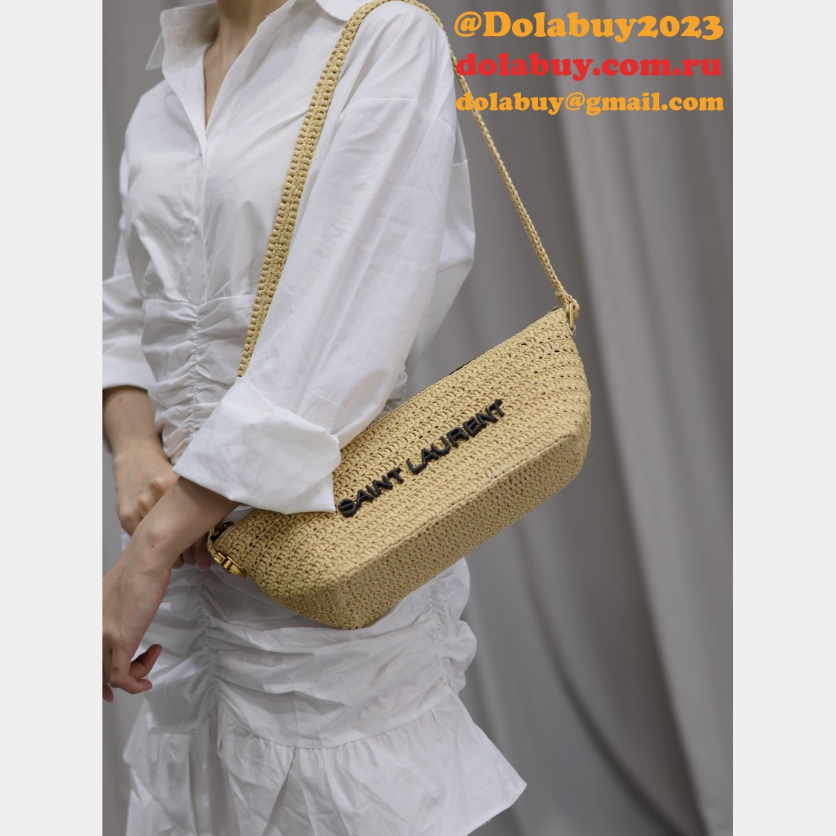 Top Quality SAINT LAURENT Raffia woven Crossbody bag 667490