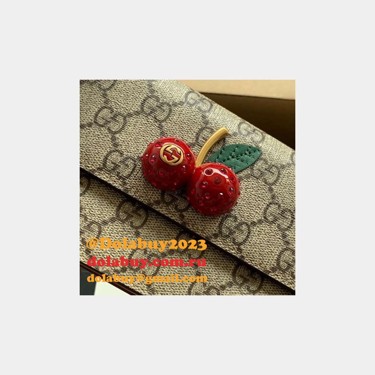 G*u*i designer beige gg supreme mini bag with cherries
