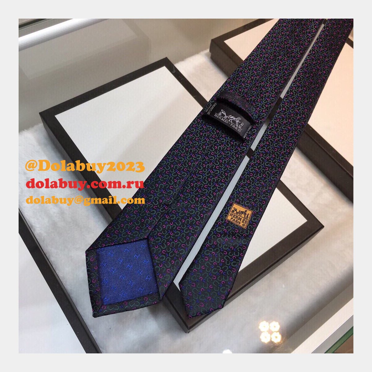Hermes Replica Mens Silk Tie Geometric Pattern
