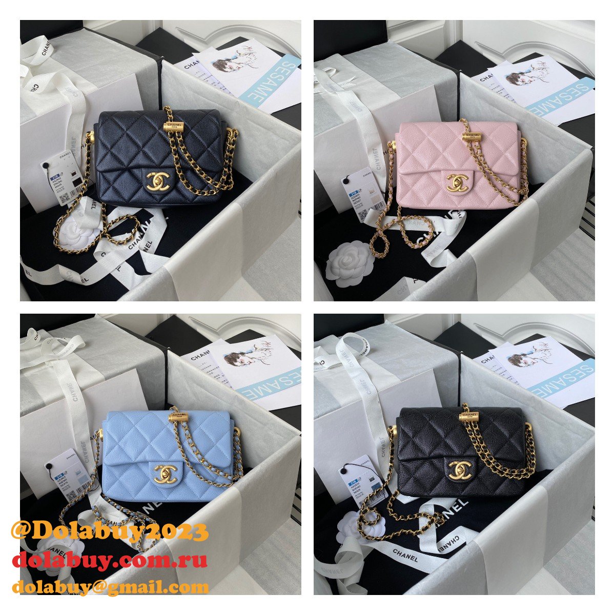 High Quality Designer Replica Mini AS2855 Flap Bag Iridescent Grained Calfskin & Gold-Tone Metal