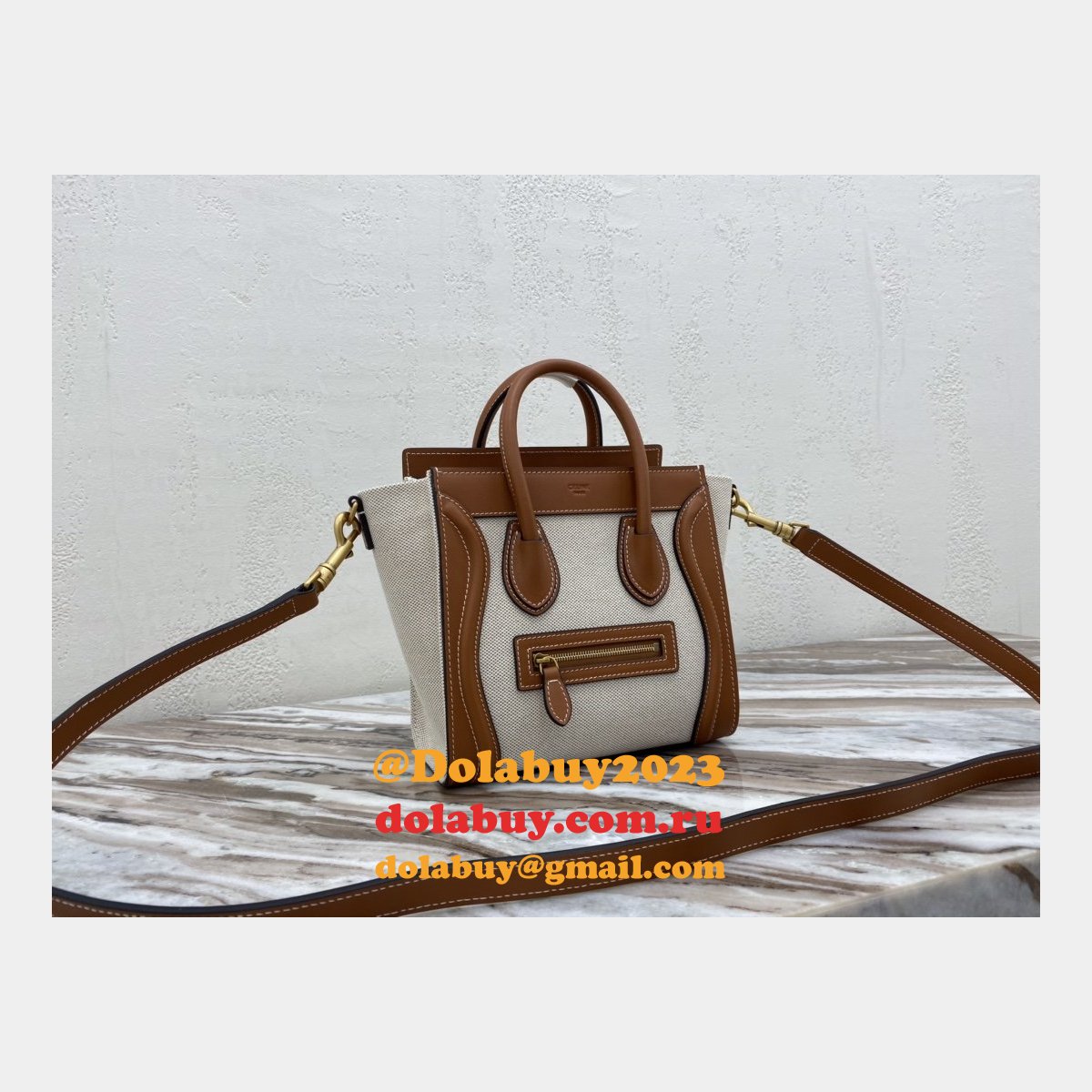 Brown/White Celine Micro Luggage Tote Bag Replica
