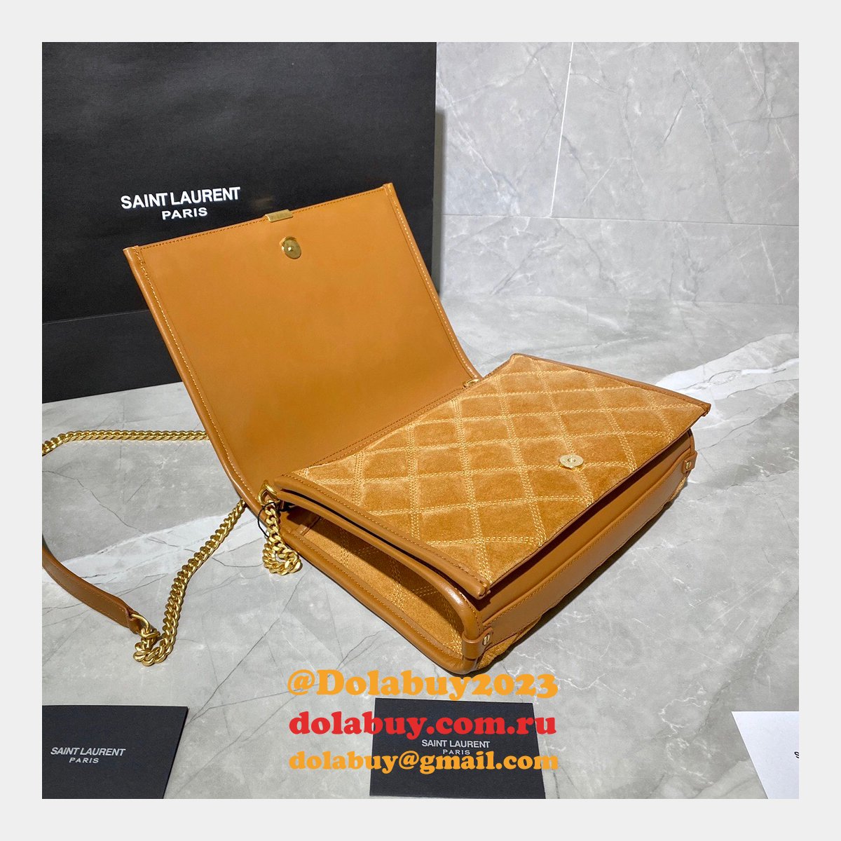 Saint Laurent Becky Small Brown Monogram Luxury Quilted Shoulder