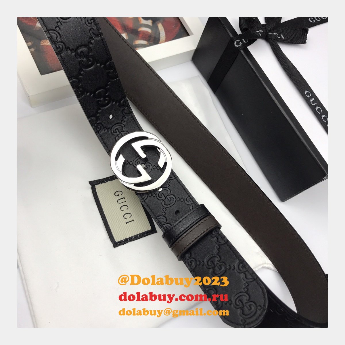 7 star G*u*i 37mm replica interlocking g-buckle leather black belt