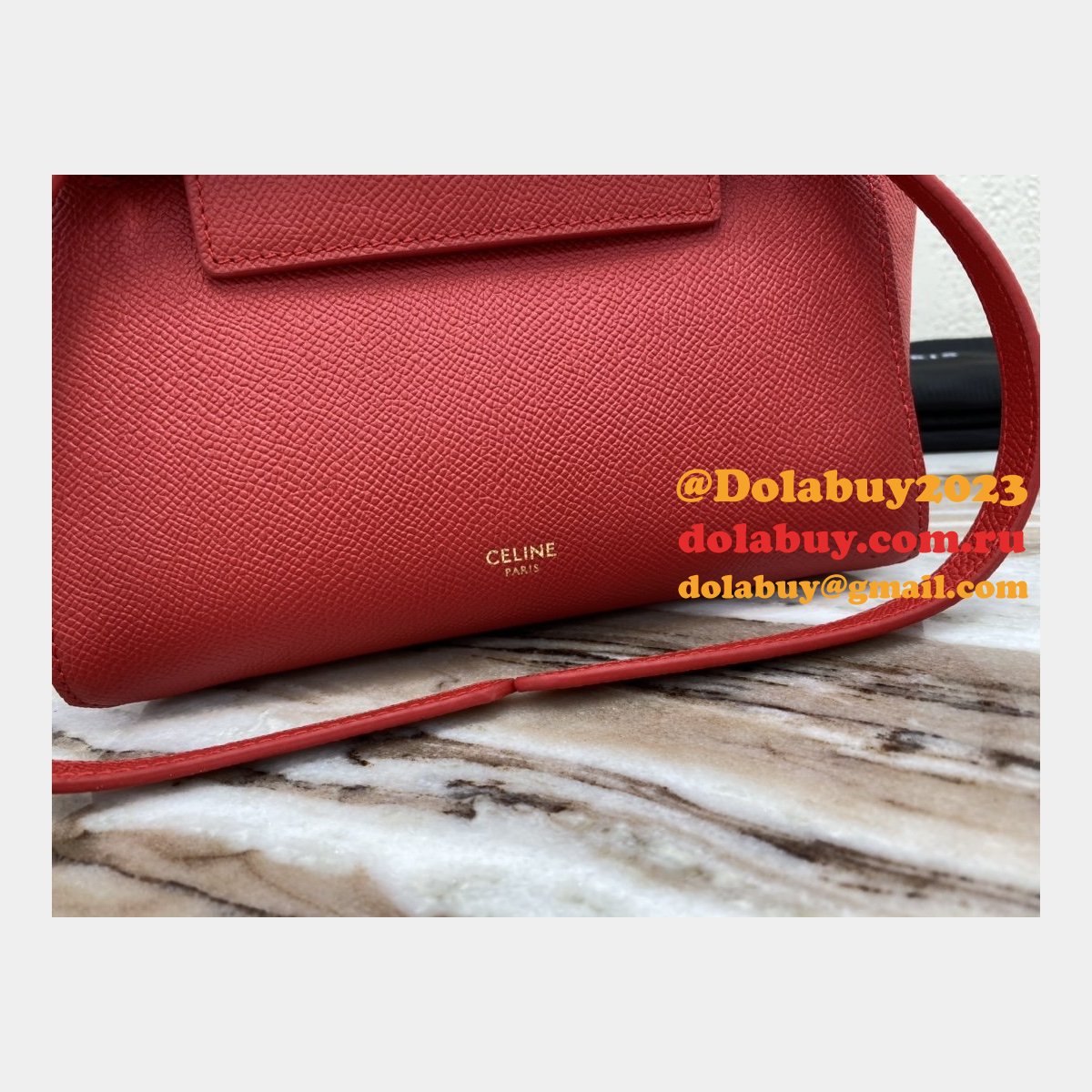 Celine cheap nano belt red bag in grained calfskin