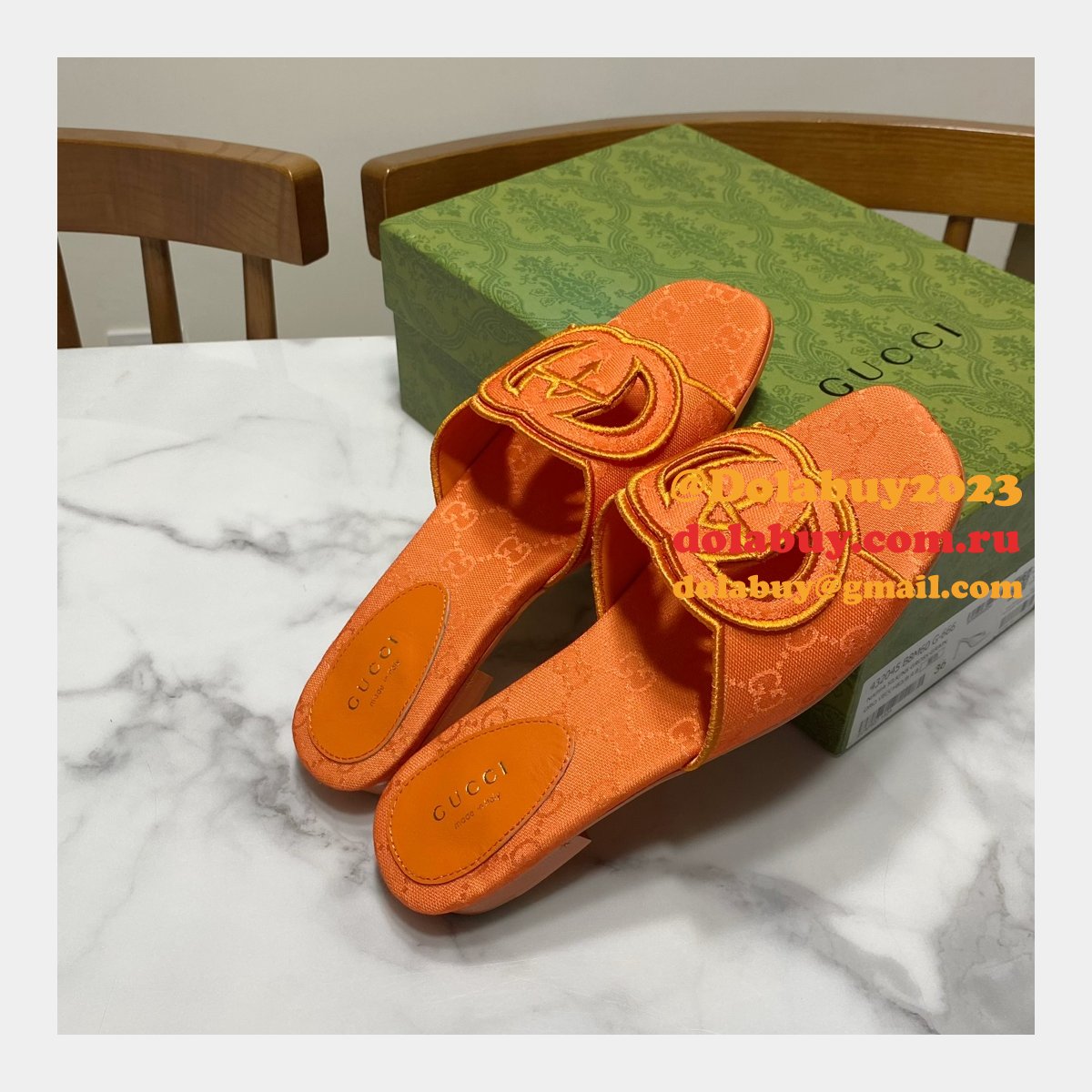 top quality G*u*i interlocking g cut-out sandal flat