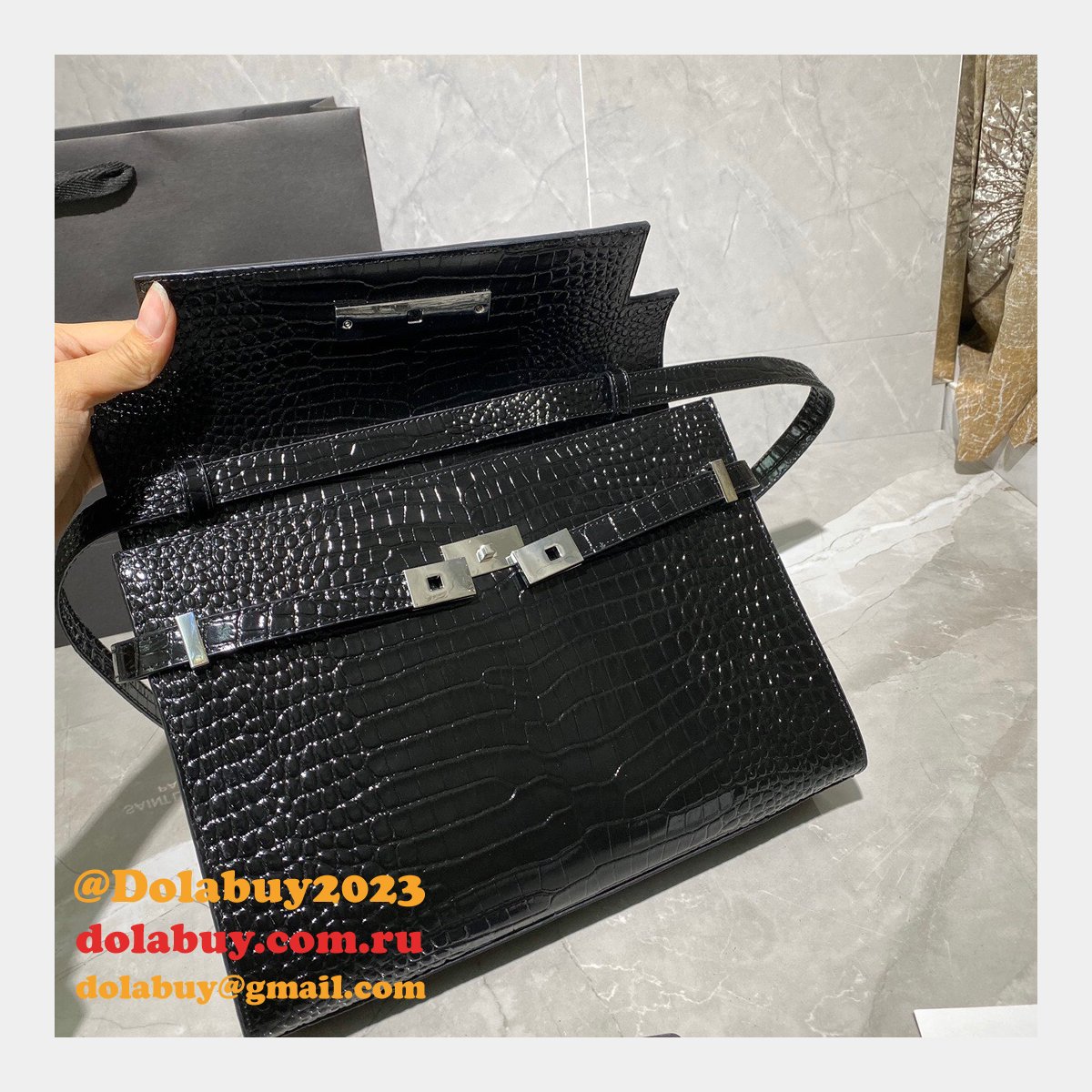 Luxury Saint Laurent Nano Manhattan Calfskin Silver Bag