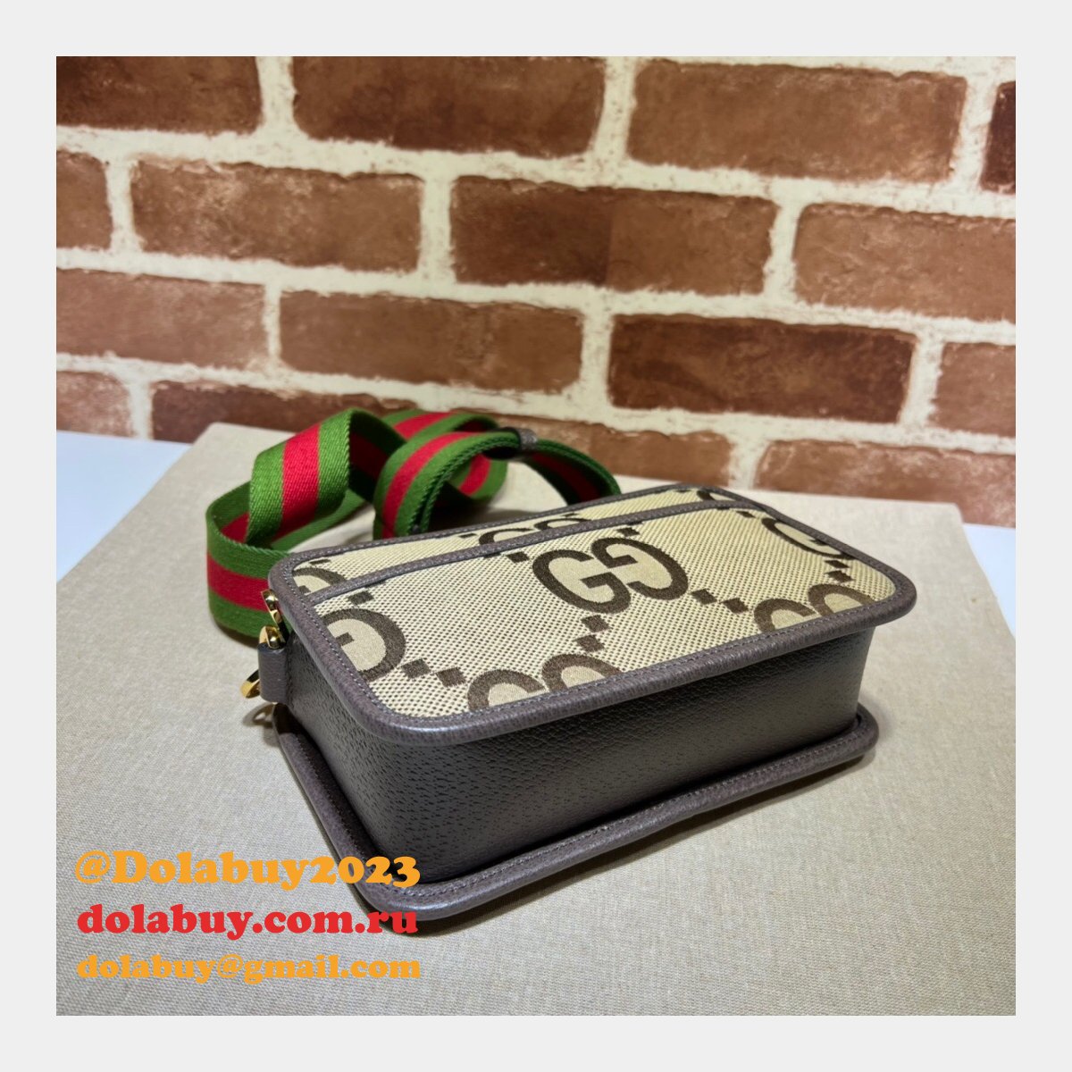 G*u*i perfect 696075 copy jumbo gg mini bag in camel and ebony gg canvas