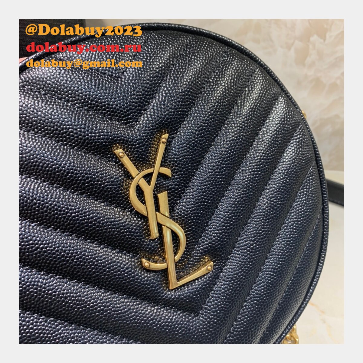 Cheap YSL Vinyle round camera bag 610436 chevron-quilted