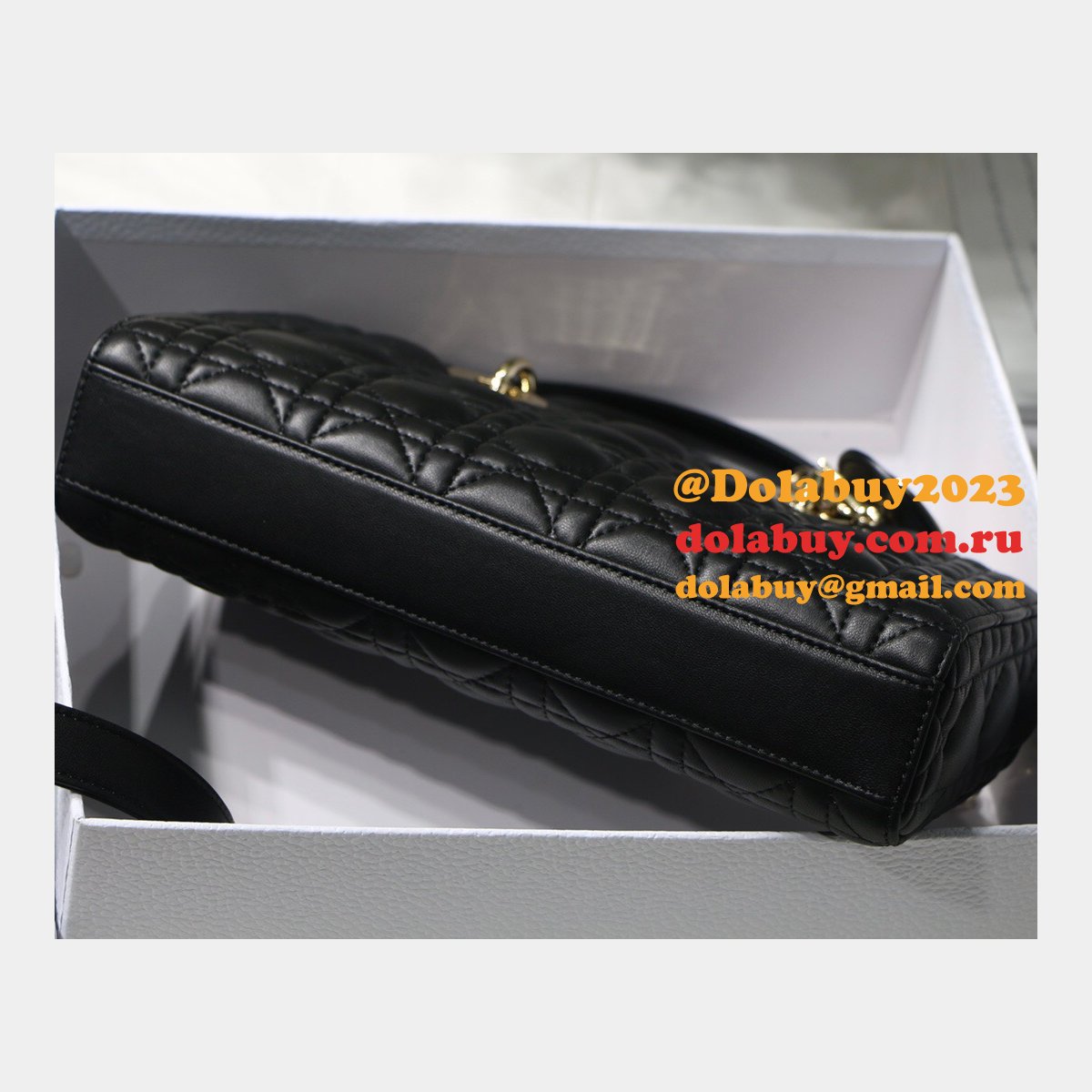 Dior High Quality Replica Black/White Lady Dior Cannage Tech Pouch 26cm