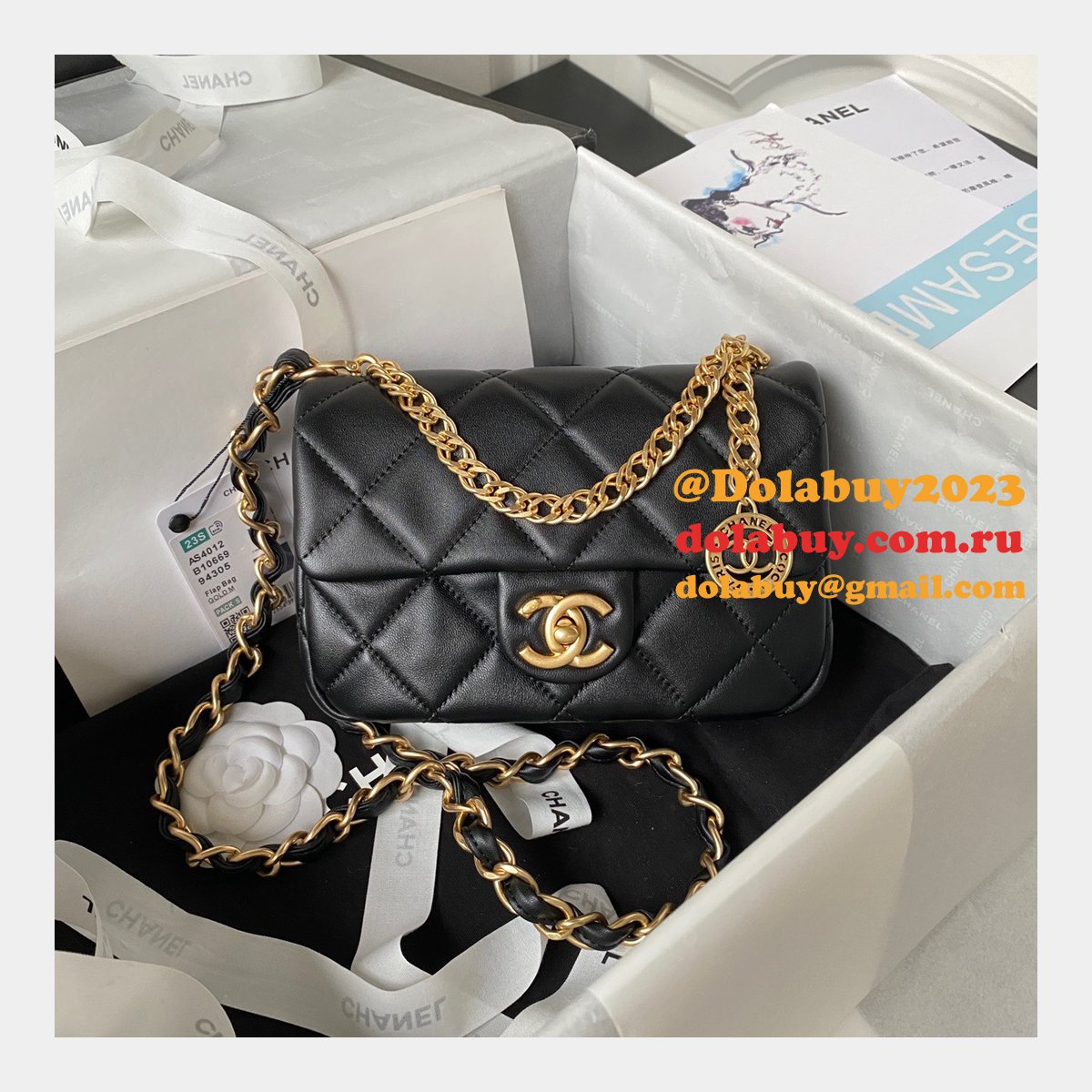 Perfect Copy Top Quality AS4012 Flap Black Replica Bag