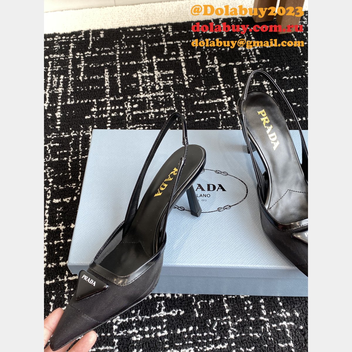 Prada 1:1 Mirror Mesh Fabric Slingback Pumps