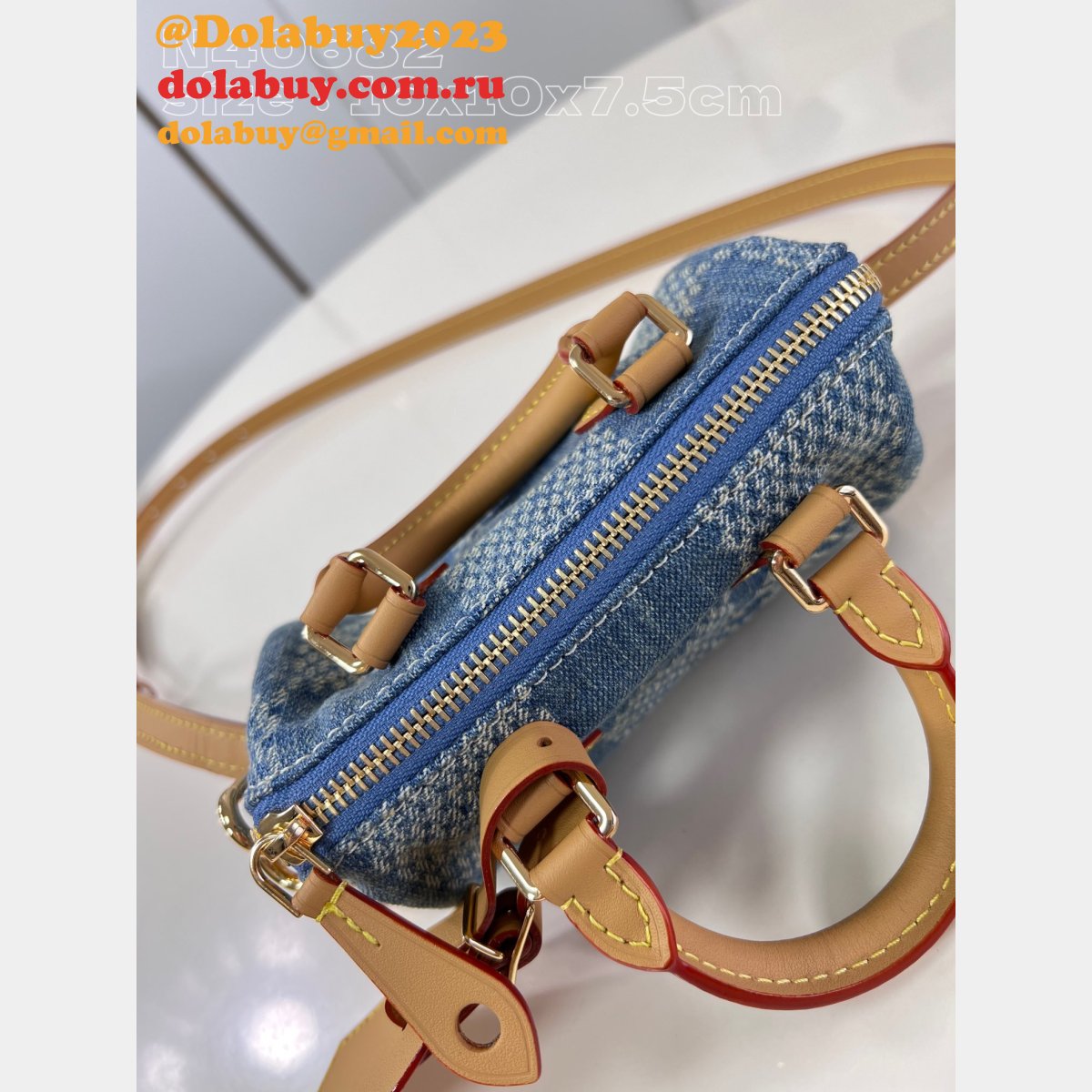 Louis Vuitton Inspired N40682 Nano Speedy Damier Denim 3D Blue Denim