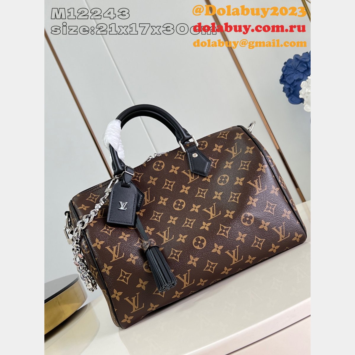 Louis Vuitton Luxury Copy M12243 Speedy Soft 30 Dark Monogram Bag