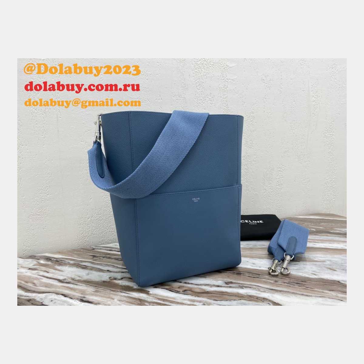 Cheap Factory Celine Sangle Seau Shoulder Blue Bag