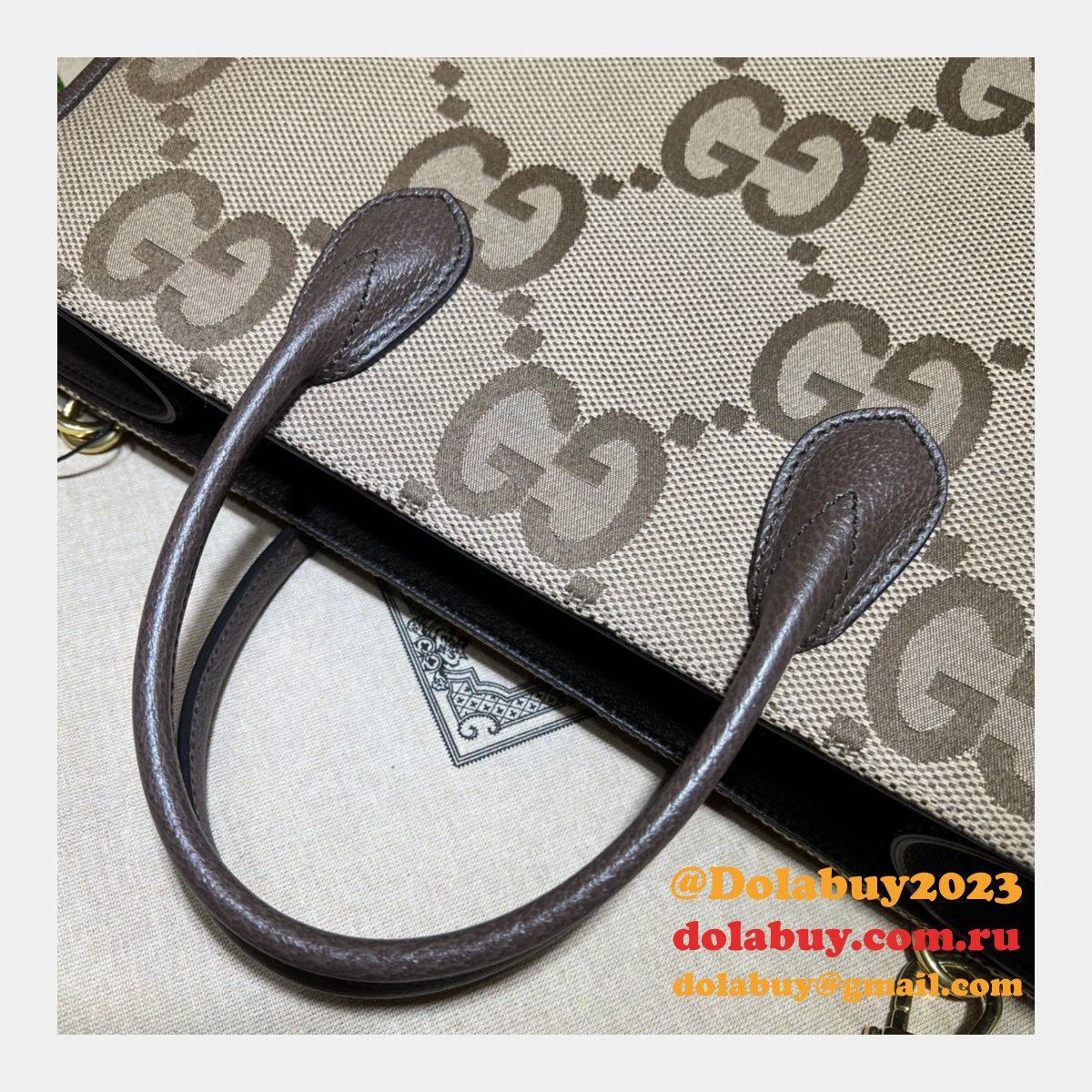 tote G*u*i replica bag with jumbo gg 678839 camel and ebony gg canvas