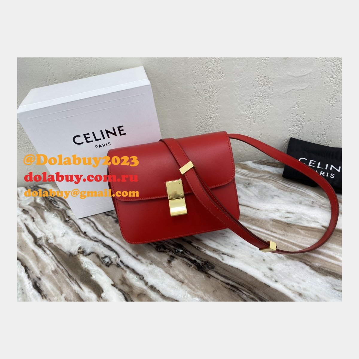 Celine Replicas Teen Classic Box Red Bag